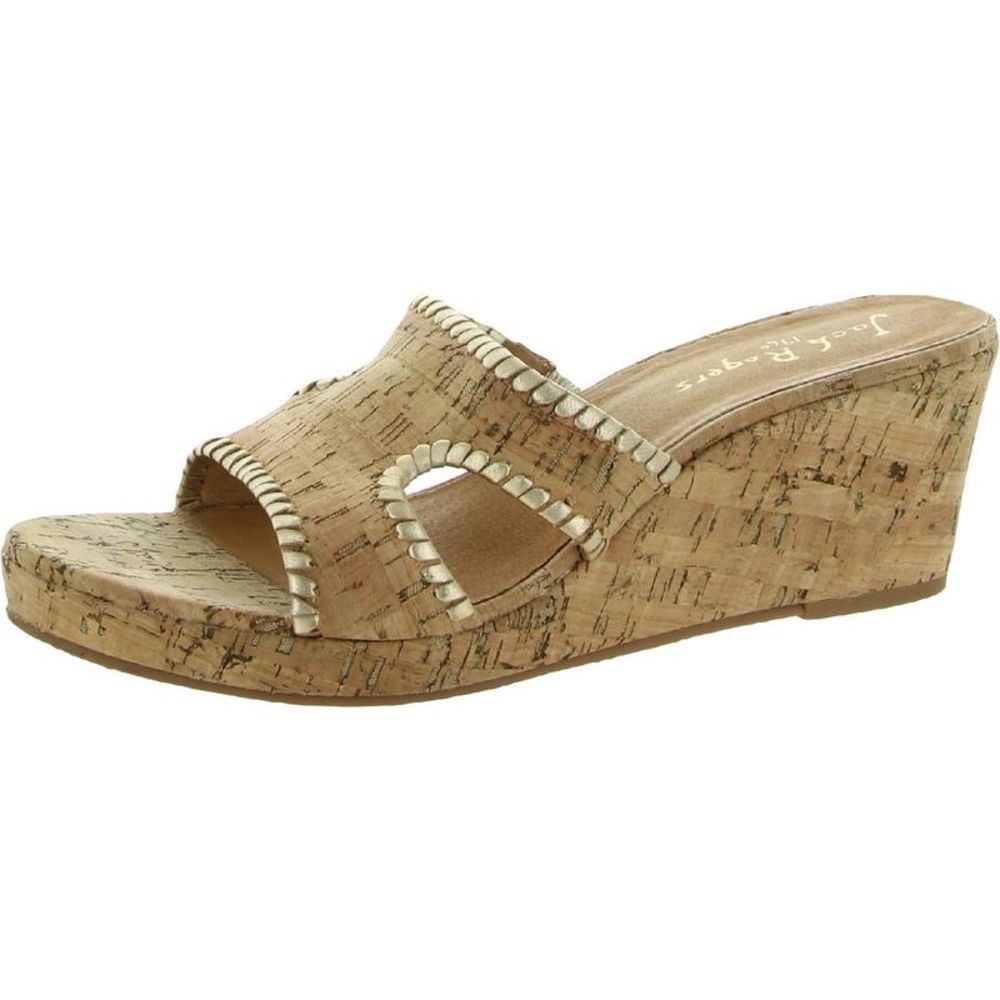 Jack Rogers Womens Sloane Beige Leather Slides Flat Sandals Shoes Used - Picture 2 of 6